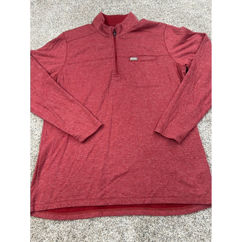 Ariat Rebar Mens XL Quarter Zip Pullover Heather Red Long Sleeve Shirt #0765